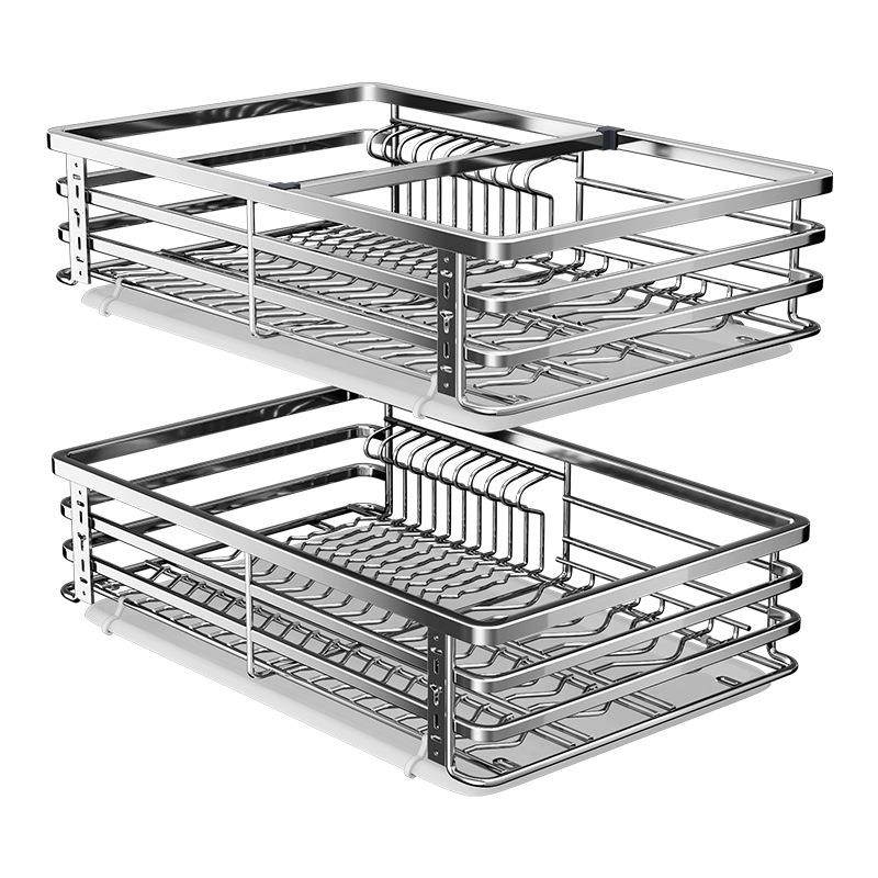 拉篮厨房橱柜04不锈钢双层抽屉式碗碟架柜内收纳调味料碗篮,家装主材,拉篮,淘宝优惠券,粉丝福利购,淘宝优惠卷