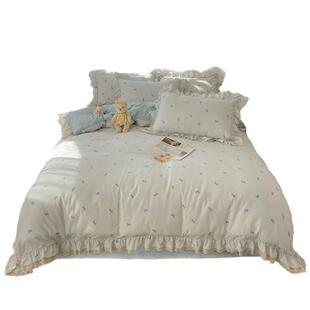 双层纱韩版少女心床上四件套公主风蕾丝花边被套床单床裙床品4