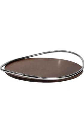 北欧轻奢风不锈钢水果盘餐具托盘家居客厅桌面木托创意收纳盘摆件