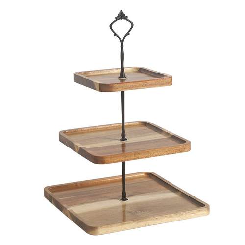 多层甜品台圆形三层托盘果盘木质大容量盘简约风陈列架展示盘家居