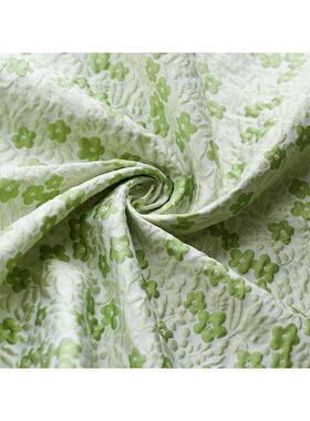 色织浮雕小碎花提花面料小清新绿色系泡泡手作箱包布袋连衣裙面料