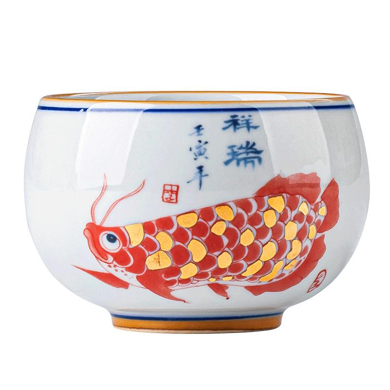 青士花品禅定大号功XF-20221主人杯男单杯女夫茶杯子陶瓷龙鱼茗杯