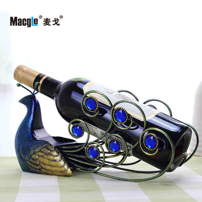 中国风酒架型孔雀开红J-9703酒架家居中国屏风摆件孔雀红酒瓶架子