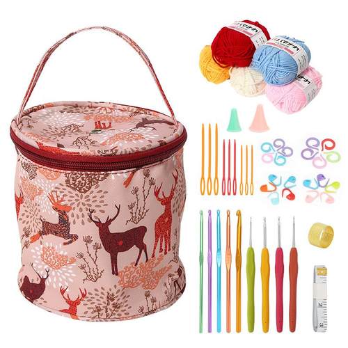 新款编织工具diy收纳袋毛线钩针手提圆筒收纳包材料包