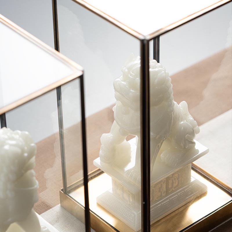金中式属玻璃罩新玉石子麒麟摆件书ML8639房狮电视柜桌面软装饰品