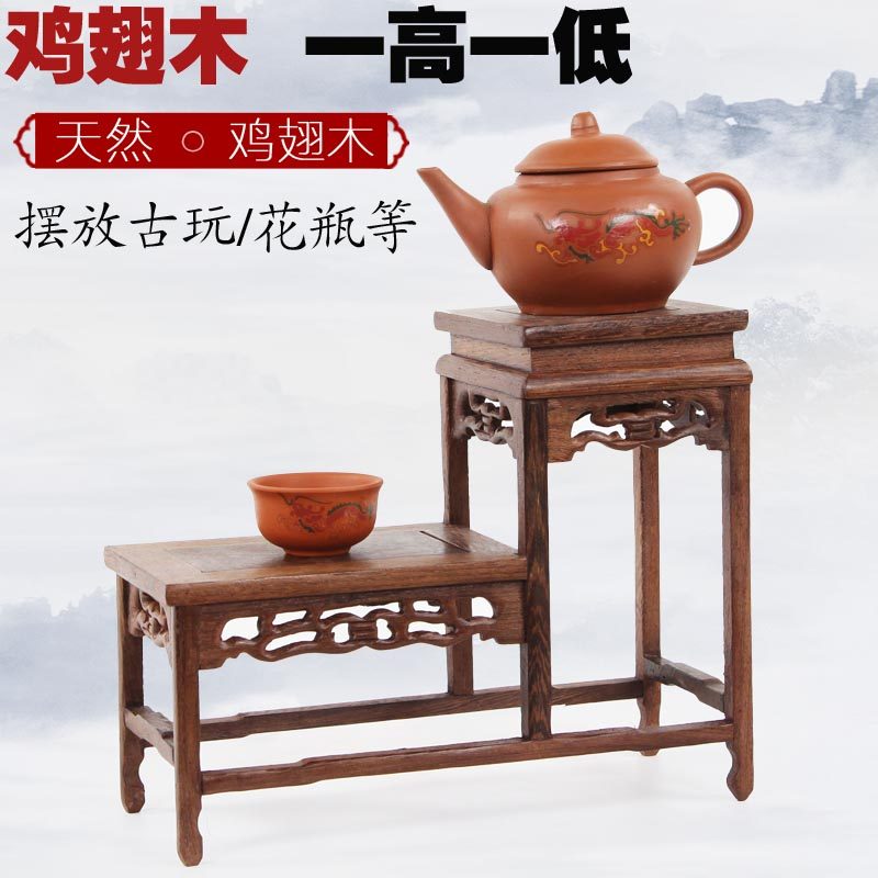 红木紫砂壶架子茶具架小博古架鸡翅木实木架小多宝阁底座