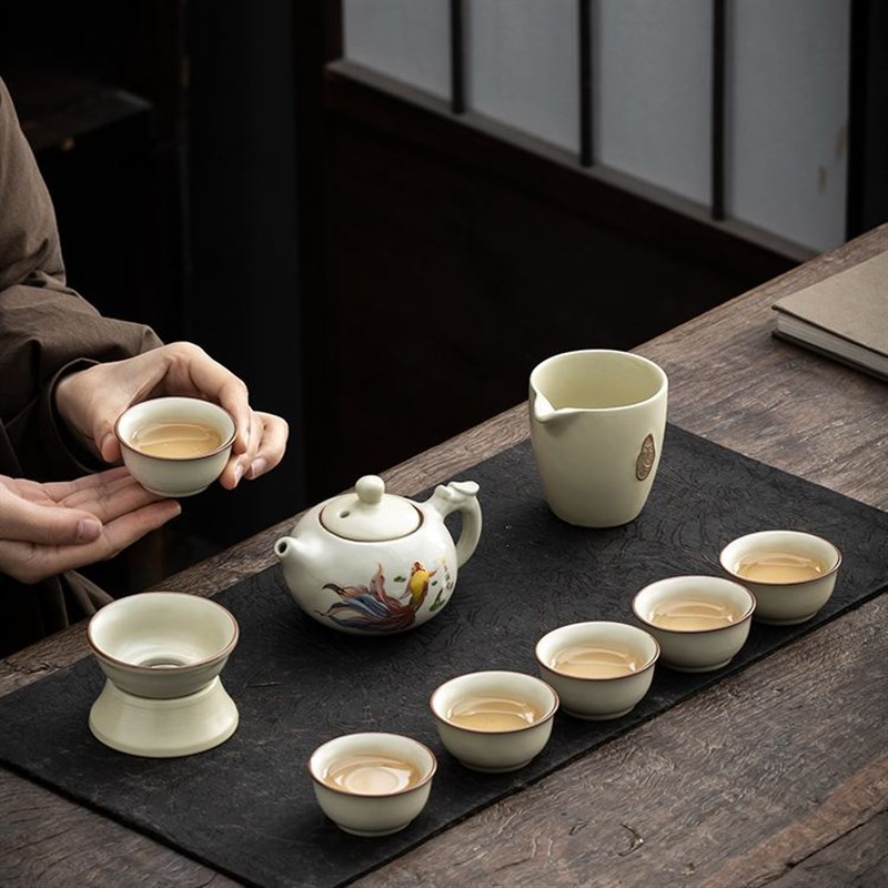 汝窑功夫茶具套装冰裂开片盖碗泡茶壶茶杯整套家用礼盒装送礼