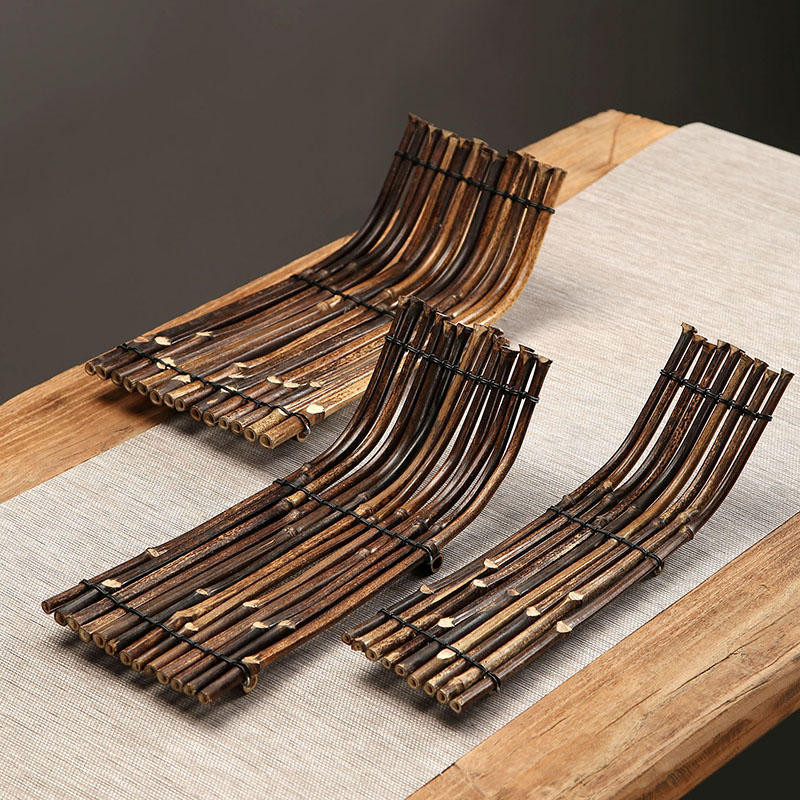 纯手工竹编茶台船型竹排刺身摆盘道具料理装饰屏风创意摆件