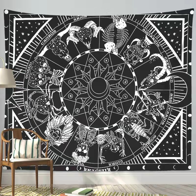 家居挂毯in风挂布黑白太阳骷髅头海浪壁毯背景布沙发挂画装饰布