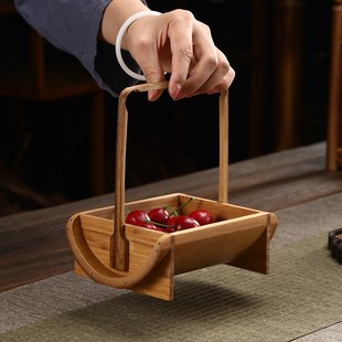 手工竹雕竹制点心托盘果篮篮天然竹编茶道装饰配饰品