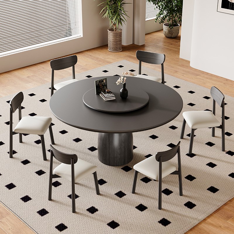 新款法式中古风实木餐桌椅家用小户型带转盘高端白蜡木圆餐桌