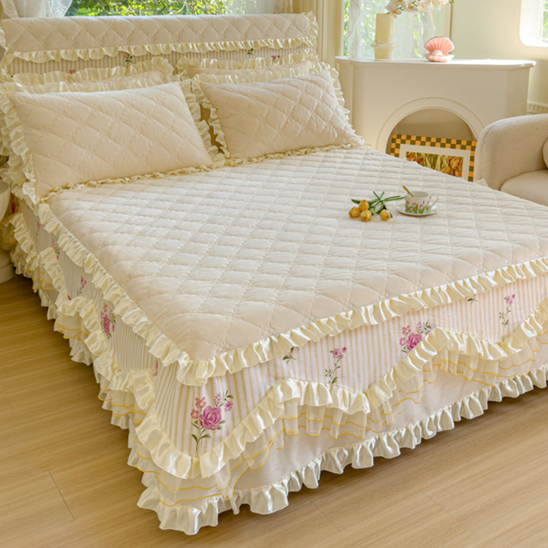 冬季新款水晶绒夹棉床裙加厚珊瑚绒床罩加绒保暖单件床防滑床盖,床上用品,床裙,淘宝优惠券,粉丝福利购,淘宝优惠卷
