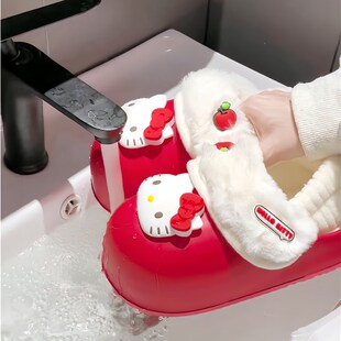 办公室棉拖鞋 包根外穿防水厚底itty毛绒爱防滑耐磨拆洗女