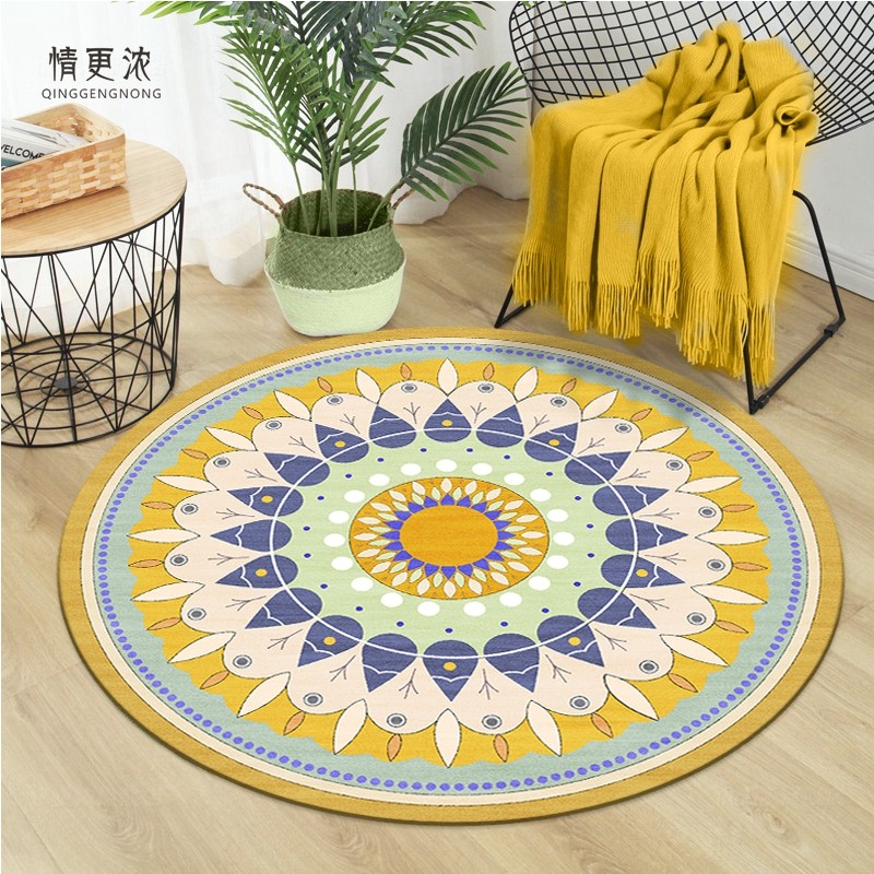 田园风 圆形向日葵太阳地毯床边餐书桌电脑电竞转椅圆型垫子,居家布艺,地毯,淘宝优惠券,粉丝福利购,淘宝优惠卷