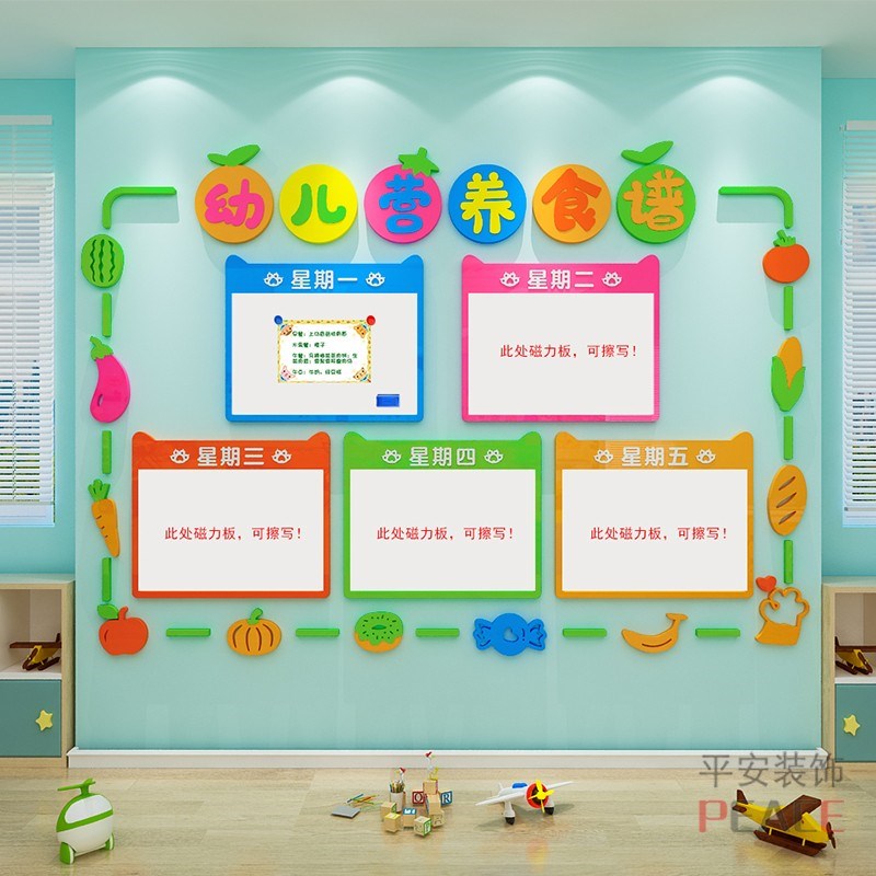 每周食谱墙贴幼儿园菜谱公示d立体托管所小学食堂墙面装饰
