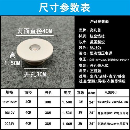2伏超薄led迷你小射灯W孔mm嵌入式酒柜展示柜牛眼灯