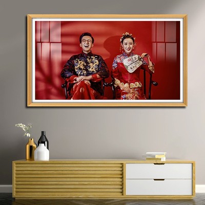 结婚婚纱照实木相框装裱挂墙放大尺寸加打印冲洗水晶照片来图定制