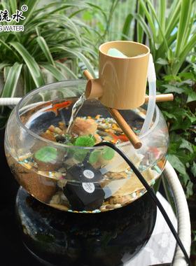 C塑料仿真竹子流水器 玻璃鱼缸家居永动循环增氧流水