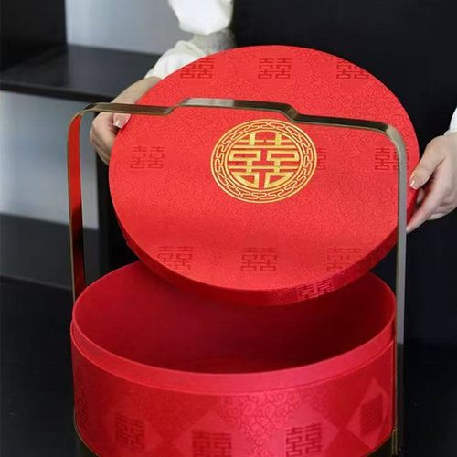 温州订婚样礼盒彩礼钱箱层圆形提亲聘礼盒陪嫁锦布礼喜糖婚礼