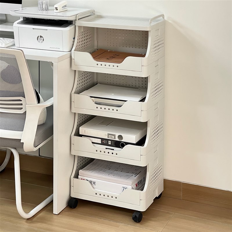 办公室收纳小推车置物架桌下文件落地整理架L可移动多层a4纸收纳