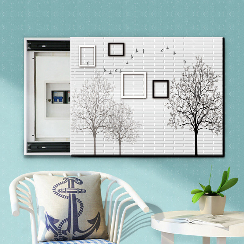 创意黑白现代简约电表箱装饰画可推拉式配电箱网线盒集Z线箱遮挡