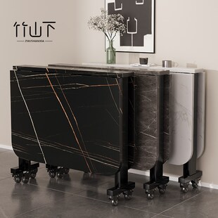 折叠薄餐桌家用小户型2025新款B现代简约可移动长方形10人吃饭桌