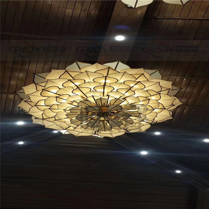 酒店大堂莲花吊灯会所大厅宴会厅新中式布艺造P型非标工程灯具定