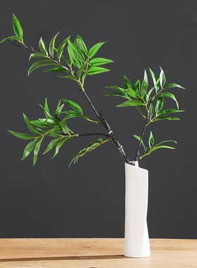 仿真竹子摆件中式假花陶瓷花瓶套装茶室茶几桌面绿植紫竹绢花叶子