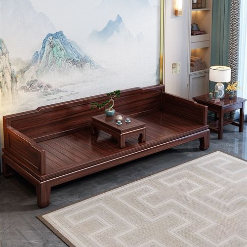 新中式乌金木实木罗汉床可推拉沙发床两用客厅冬夏两用睡塌炕几