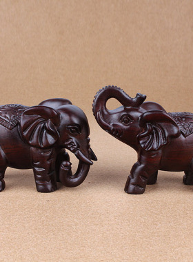 黑檀实木大象摆件一对木雕木头小象电视柜客厅家居装饰木质工艺品