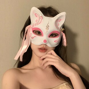 小红娘少女狐狸花脸猫面罩古风国风神明彩绘舞会酒吧半脸装扮面具