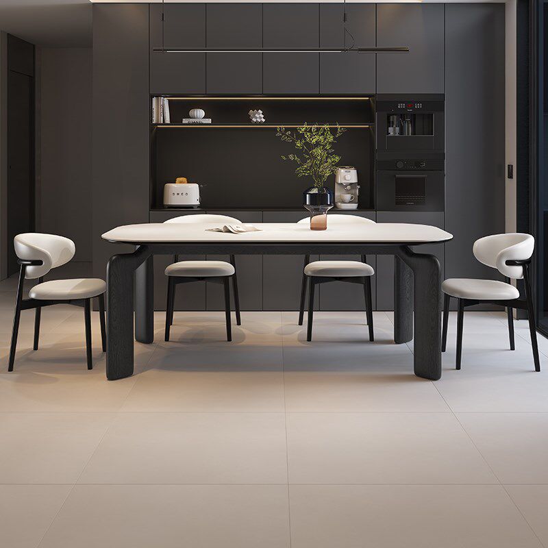 实木小户型意式极简白色岩板长方形餐桌椅组合家用现代简约饭桌子