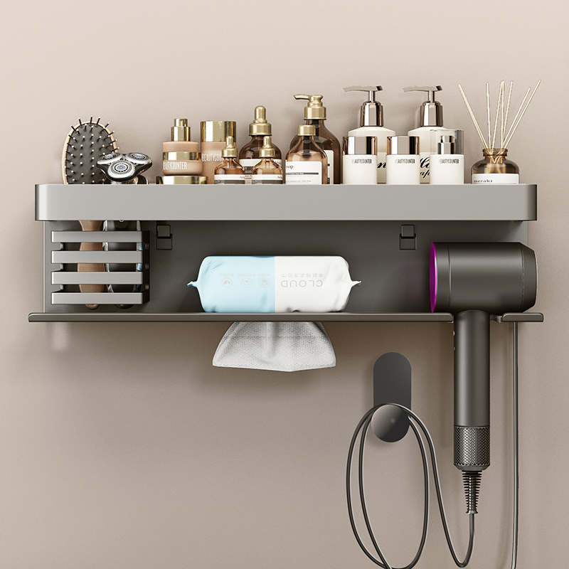 吹风机置物架免打孔化妆室洗漱台电吹风牙刷浴O室架子洗脸巾洗脸