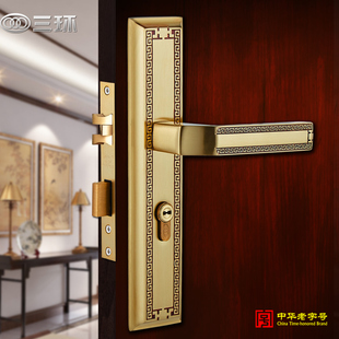 三环新中式纯铜门锁三件q套装室内卧室静音全铜实木门把执手锁332