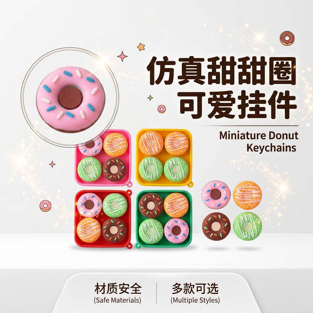 新款仿真甜甜圈四键按键钥匙扣可
