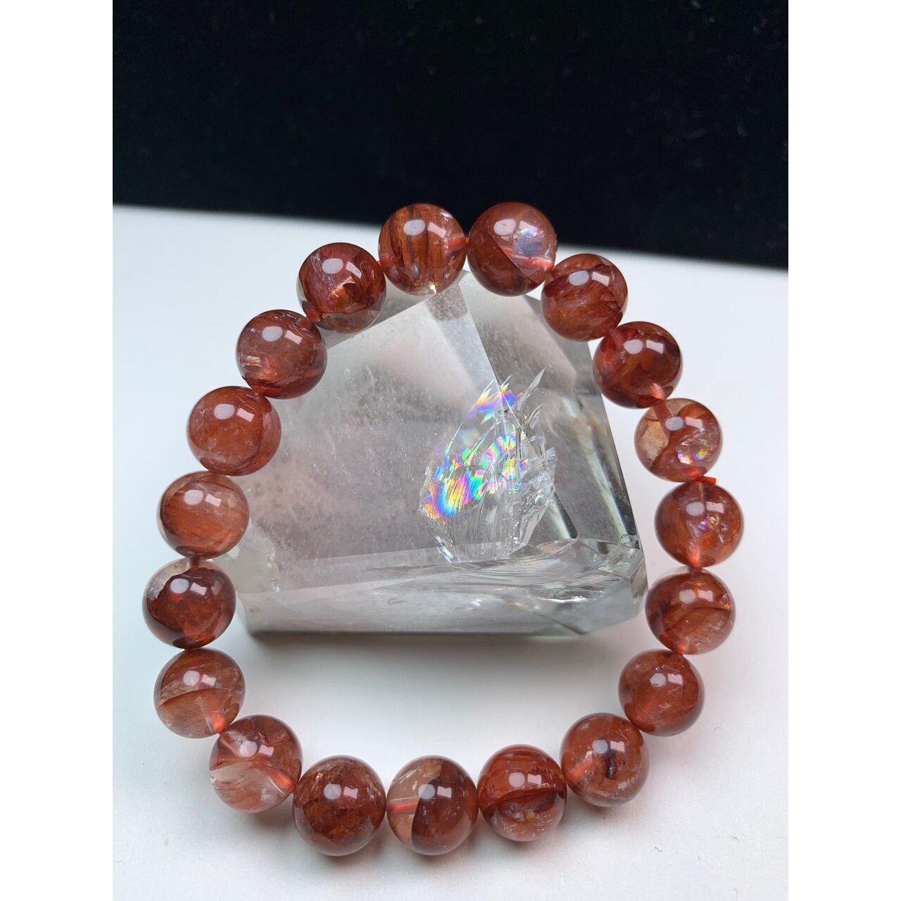 牛血红鸩羽幽灵手链红胶花火凤凰水晶串珠女复古气质红宝石手串