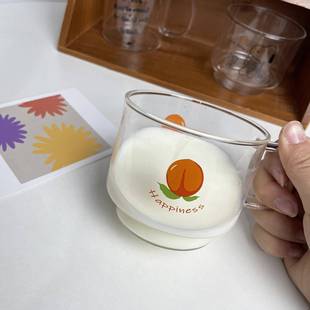 ins可爱花朵老虎玻璃杯高硼硅耐热水杯早餐牛奶咖啡拿铁杯 韩式