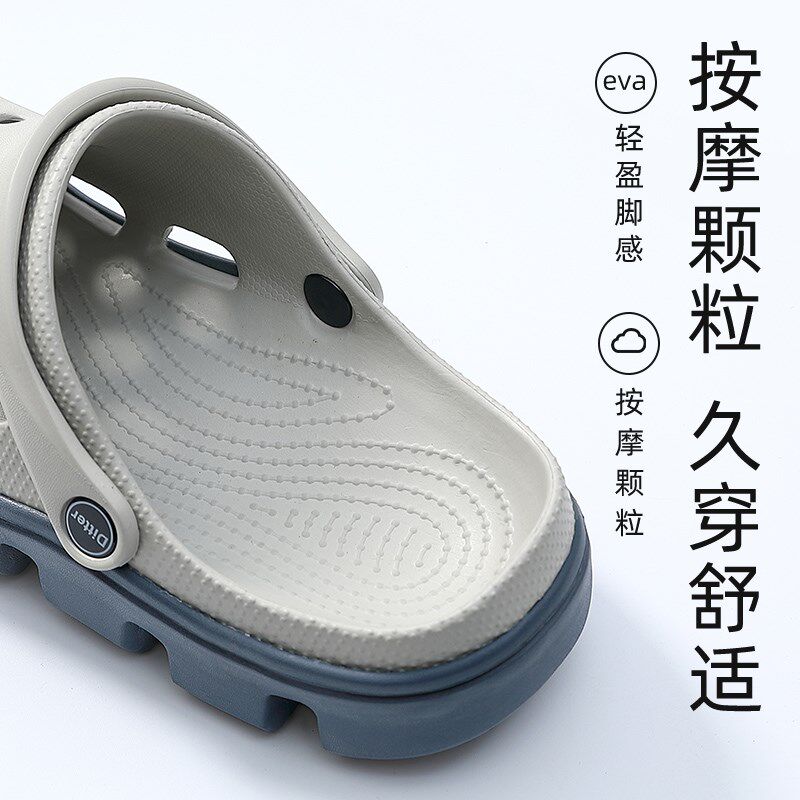 哈士奇洞洞鞋男款夏季外穿2023新款沙滩防滑耐磨包头半凉拖鞋男式
