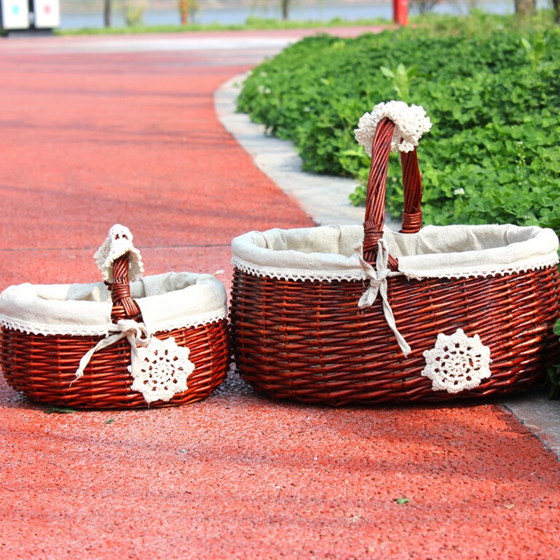 藤编篮子手提买菜鸡蛋篮收纳篮购物篮小竹篮礼品篮野餐水果篮焦