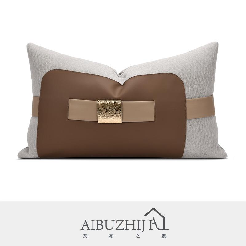 高端现代简约轻奢沙发样板橘色创意金属腰带装饰腰枕抱枕床头靠垫