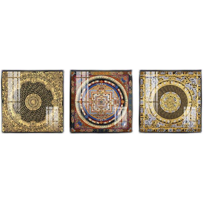 黑金唐卡挂画六字真言心经玄关壁画坛城正方形西藏描金轻奢装饰画
