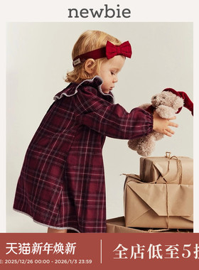 Newbie瑞典进口婴儿圣诞新年红色格纹连衣裙有机棉纯棉亲肤柔软
