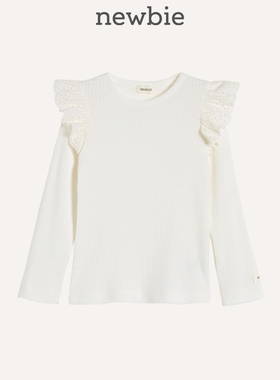 Newbie瑞典进口童装春夏儿童白色荷叶边上衣气质公主风