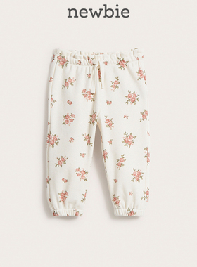 Newbie瑞典进口童装秋冬婴儿有机棉花卉华夫格运动休闲长裤保暖