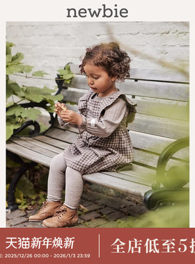 Newbie瑞典进口童装有机棉秋冬婴幼儿有机棉经典棕色格纹连衣裙