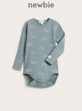 Newbie瑞典童装秋冬新款小童婴儿松石绿罗纹连体衣爬服