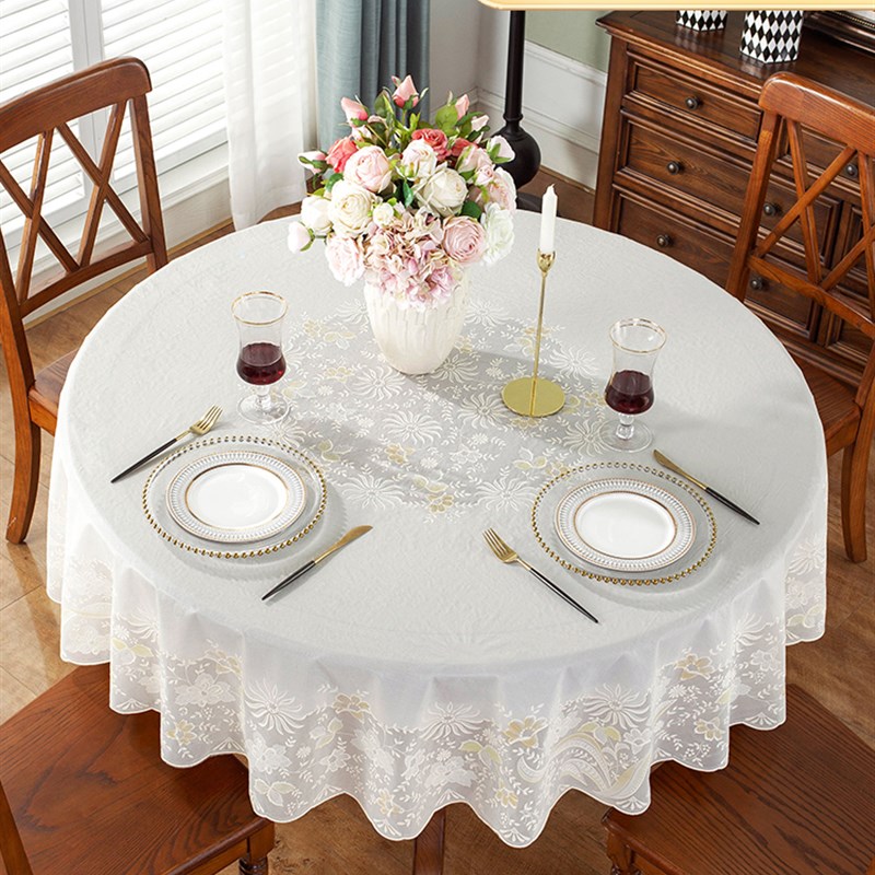 桌布圆桌防水防油免洗防烫家用酒店高级感欧式大圆形饭店餐桌台布