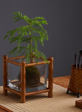 竹制桌面养生鱼缸架茶室装饰花几盆景绿植花台架展示台案几置物架