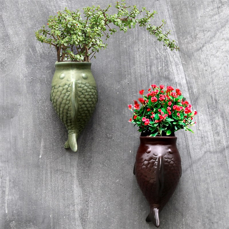 墙上壁挂花盆陶瓷免打孔欧式吊兰水培绿萝悬挂式多肉垂吊装饰花器