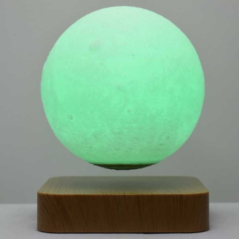 新款直销方形圆角黄木纹底座蓝色磁悬浮月球家居摆件 发光夜灯悬